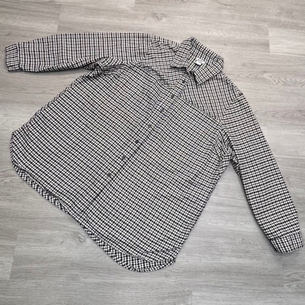 Duluth Trading Co. 2X Black White Houndstooth Shirt Jacket Long Sleeve Oversized